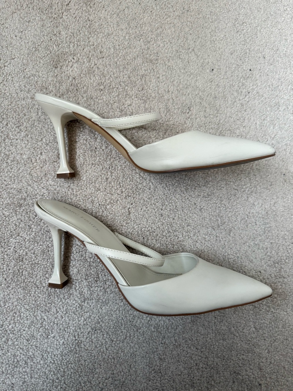Marc Fisher White Pointed Slingback Sculpted-Heel Pumps